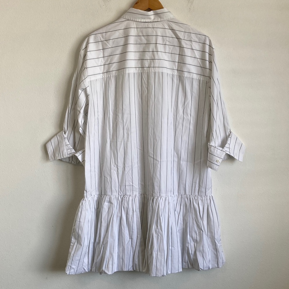 Madewell Bubble Hem Mini Shirtdress Large Classic White Shirt with Black Stripes - Picture 7 of 8